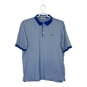 Pringle Scotland PCG men blue striped short sleeves golf shirt size Large